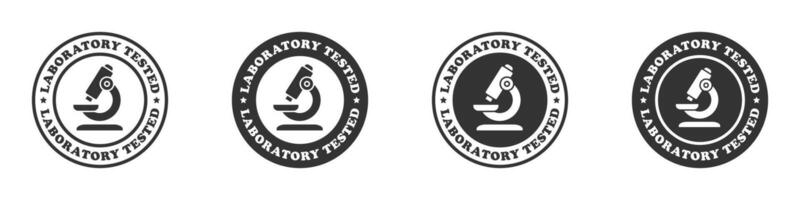 Monochrome illustration of laboratory tested badge icons with a microscope symbol, ideal for science labels. vector