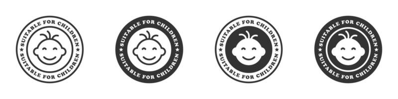 Suitable for children badge with a smiling baby face icon in outline and solid styles. Ideal for product labeling. vector