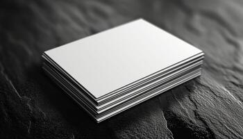 A stack of white business cards on a black surface photo