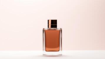 A bottle of perfume is sitting on a table photo