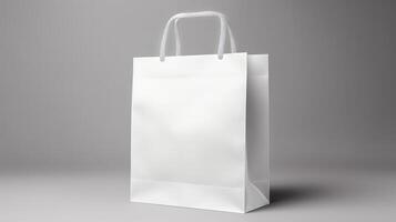 A white bag with a handle is sitting on a grey surface photo