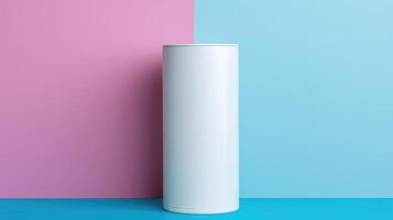 A white object is standing in front of a pink wall photo