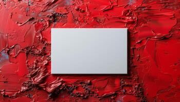 A white sign is placed on a red background photo