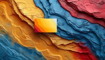 A colorful abstract painting with a yellow square in the middle photo