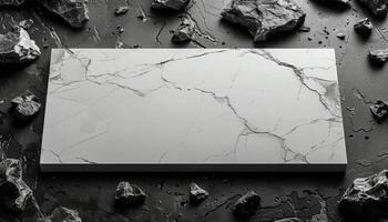 A white marble slab with a black background photo