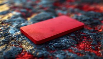A red device is sitting on a rocky surface photo