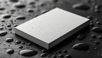 A white piece of paper with a black background and water droplets on it photo