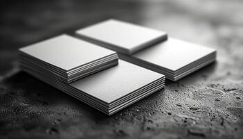 Three stacks of white business cards are on a table photo