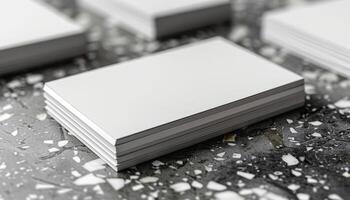 A stack of white business cards with a white card in the middle photo