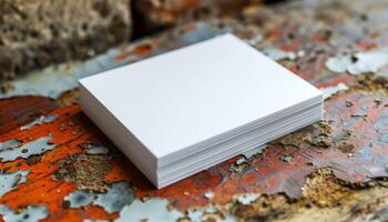 A stack of white paper is on a brick wall photo