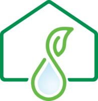 The logo for the green house with a leaf and water drop png
