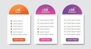 Business pricing plans table and pricing chart Price list for web or app. Ui UX pricing design tables with Tariff plans comparison,subscription vector