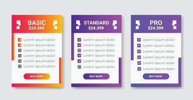 Business pricing plans table and pricing chart Price list for web or app vector