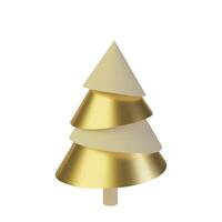 Metallic golden 3D Christmas tree. Realistic abstract background with 3d. Cone Shape with Minimalist Design for Modern Decoration, invitation with happy New year and Xmas. Illustration vector