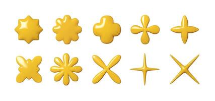 Set of abstract yellow shapes and symbols in glossy 3D style. Flower shaped forms for creative design projects. illustration perfect for decoration, pattern design vector