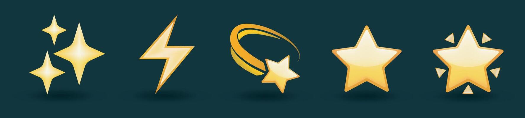 Golden star and lightning icon set on black background