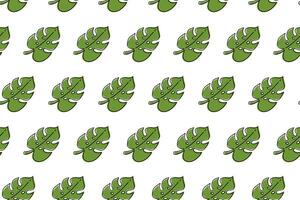 doodle monstera leaves pattern background. green monstera leaves pattern background. green monstera leaf seamless pattern. seamless patterns with green leaves of monstera. vector