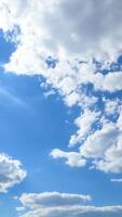 Light white clouds covering the sun from time to time. Cotton puffy cloudscape timelapse. Vertical video