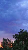 Lightning with dramatic clouds. View of clouds and thunder lightnings and storm Vertical video