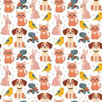 Colorful seamless pattern with Pets. Cute design with pet characters. vector
