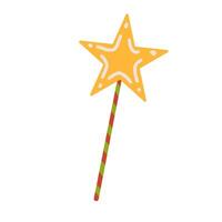 Decorative magic wand with a magic trace. Star shape magic accessory. Magical girl cartoon power. illustration isolated on white background. Web site page and mobile app design vector