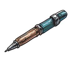 A drawing of a pen with a blue and brown color vector