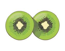 Two kiwi fruit slice in half on a white background vector