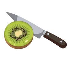 Freshly sliced kiwi with knife vector
