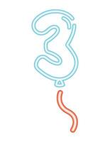 A neon balloon with the number three on it vector