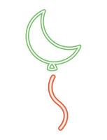 A neon sign with a crescent moon and a string vector