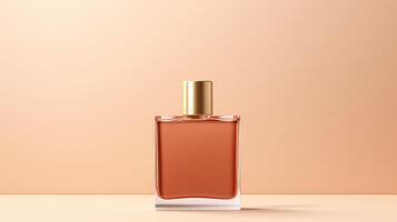 A bottle of perfume is sitting on a table photo