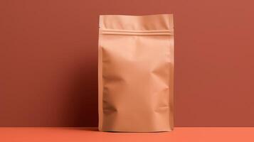 A brown bag is sitting on a red background photo