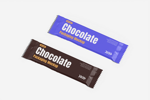 A chocolate packaging design with a sleek, modern look, suitable for branding and product display. It features a clean layout with natural lighting psd