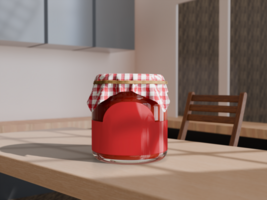 A red jar of strawberry jam, featuring a simple design, perfect for branding and display psd