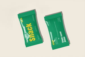A snack packaging design with a modern look, perfect for branding and display psd