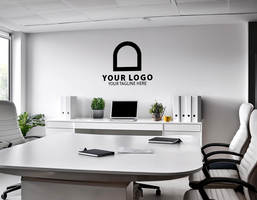 Logo Mockup on White Wall Office Room psd