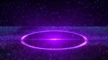 Abstract light of dust particles rising up from a round surface. Bright magic particles glow on a dark background. Seamless 4K looping. video
