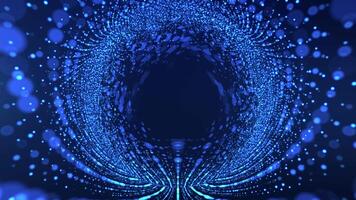 Abstract digital particle tunnel. Bright futuristic surfaces of luminous points. Scene from cyber world or virtual reality. neon night scene, digital science background video