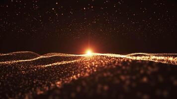 Digital waves from particles. Abstract technology background made of dots. Futuristic wavy surface of moving colorful particles. Big data visualization. Seamless looping 4k video