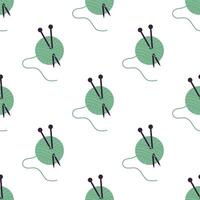 Seamless pattern with a knitting ball and knitting needles on a white background. vector
