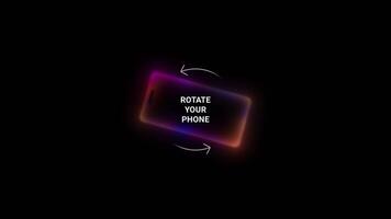 drehen Ihre Telefon zum Vollbild ansehen. dunkel Hintergrund mit ein glühend Telefon Umriss. drehen Ihre Gerät von Vertikale zu horizontal. bunt Gradient Telefon Symbol Animation. video