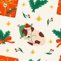Christmas hand drawn seamless pattern. Festive background. Christmas traditional symbols and objects vector