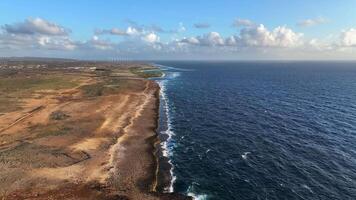Aerial view around the eastern tip of the Caribbean island of Aruba video