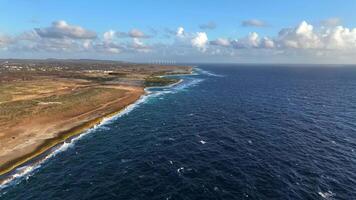 Aerial view around the eastern tip of the Caribbean island of Aruba video