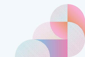 An elegant intersection of geometric forms, combining striped circles in soft pink and blue hues, creating a peaceful and minimalist abstract background vector