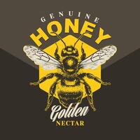 Emblem With Honey Bee vector