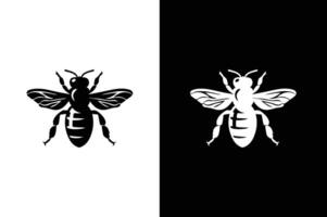 Black and white bee icon. Honey bee simple silhouette flat icon vector