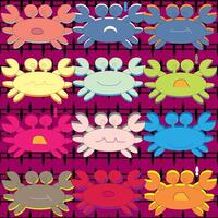 Seamless pattern illustration of cartoon crabs with many emotions on a red background. vector