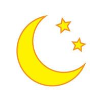Yellow crescent moon with stars icon on white background. Night icon. Crescent moon icon. vector