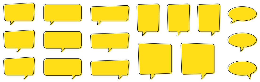 Chat bubble in yellow, speech bubble, message box set. Yellow quote background. vector